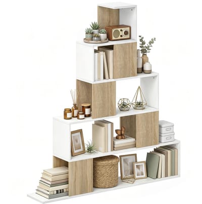 HOMCOM Opbergrek - Spaanplaat - 120 x 22 x 131,5 cm - Wit en naturel hout