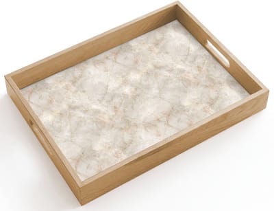 Dienblad hout 40x30 cm - Schootdienblad - Lichtbeige - Goudbruine Nerven - Marmer - Borrelplank rechthoek - Plateau dienbladen