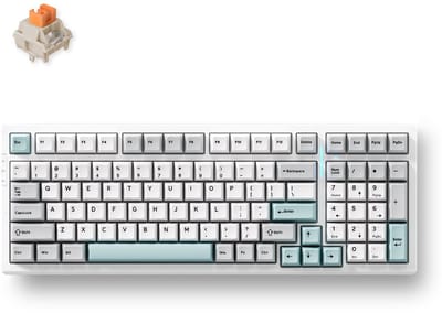 MCHOSE G98 Pro Gray Blue Flame Orange Wireless Tri-Mode Custom Mechanical - Bedraad, Bluetooth en 2.4GHz Draadloos - QWERTY (US) - TTC Flame Orange Switches - Grijs/Blauw