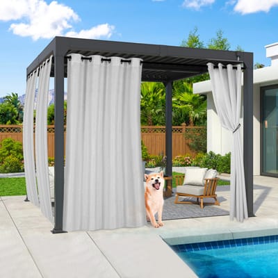 Qelus Vitrage Buitengordijn Waterdicht met Ringen & Lussen - Winddicht Outdoor Gordijn UV-Bescherming - Subtiele Privacy - 132x213cm - Grijs - 1 Stuk