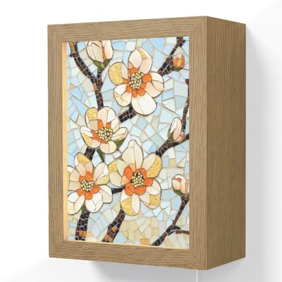 Wandlamp 15x20 cm - Oplaadbaar - Bloesems - Wit - Mozaïek - Tak - Wandlampen binnen woonkamer - Slaapkamer lamp met kabel - Decoratieve nachtlamp - Vloerlamp snoer