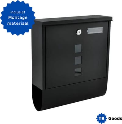 T.R. Goods - Zwarte Wandbrievenbus met Krantenrol - Brievenbus – Wandbrievenbus - mat zwart