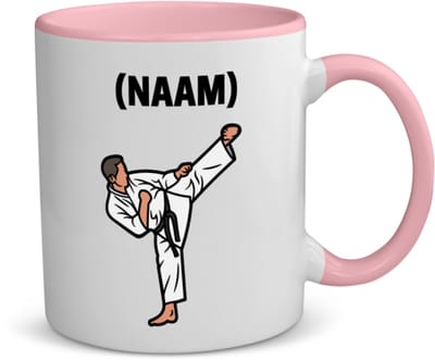 Akyol - karate met eigen naam koffiemok - theemok - roze - Sport - karateka - sport - 350 ML inhoud