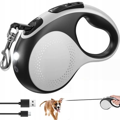 Hondenriem - Intrekbare Hondenriem - Wit - 5m Lengte & 30kg Draagvermogen - 600mAh - LED Verlichting - Flexibele Afstandscontrole - Voor Katten & Honden Buiten