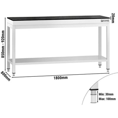 GGM Gastro Edelstahl Arbeitstisch PREMIUM - 1800x800mm - mit Grundboden - inkl. Granitarbeitsplatte