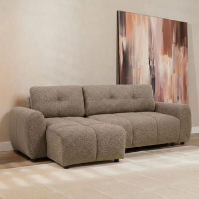 Bronx71® Slaapbank 2 persoons Inka bruin bouclé mélange links/rechts - Logeerbed - Vouwbed - Slaapstoel - Zetelbed