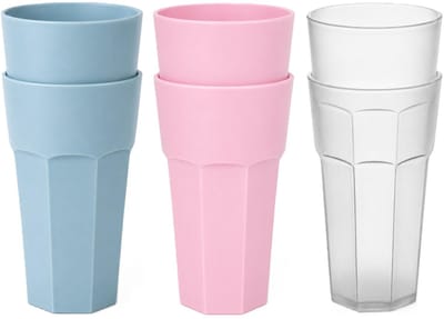 Plasticforte onbreekbare drinkglazen - 6x stuks - kunststof/plastic - mix van 3 kleuren - 600 ml - 16 cm - stapelbaar