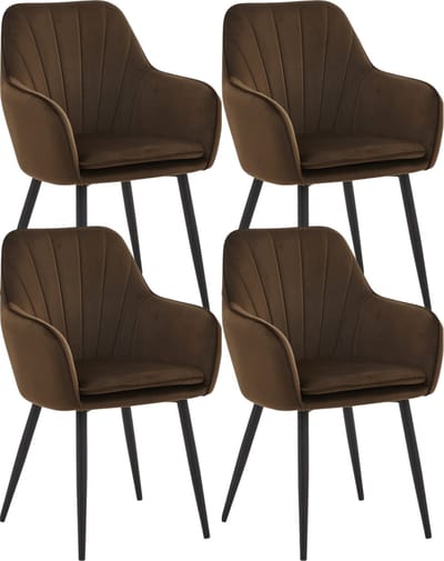 Colenis® - Melissa Eetkamerstoel - Set Van 4 - Bruin - Velvet - Met armleuning