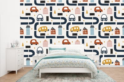 Behang - Fotobehang Design - Jongens - Auto - Kinderen - Breedte 385 cm x hoogte 240 cm