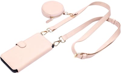 CaseMania Backcase hoesje geschikt voor Apple iPhone 17 - Effen Roze - Kunstleer - 2in1 Bookcase met Koord - XL Wallet 6 pasvakjes - Matchende Mini Bag - MagSafe Compatibel