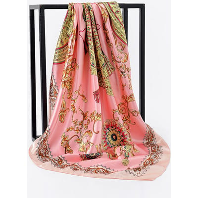Vierkante Zijden Sjaal Dames Luxe Satijn Print Hijab Sjaals Moslim Pareo Bandana Vrouwen Sjaal Omslag Hoofdband Foulard 90*90Cm 90x90cm pink