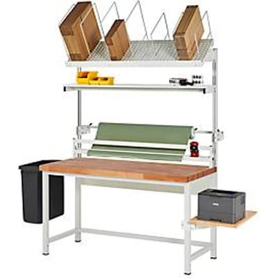 Rau inpaktafelsysteem 04 Werkbank serie 8000, B 1500 x D 700 x H 840-1040 mm, beuken massief houten blad, tot 1250 kg