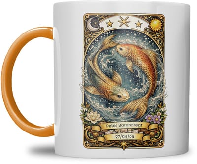 Sterrenbeeld mok - Vissen - Oranje - Tarot mok - Gepersonaliseerd met naam en datum