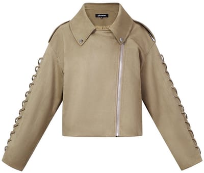 Comfortabele Geweven Polyester Damesjas met Tie-Up Details - Kameel - Maat M