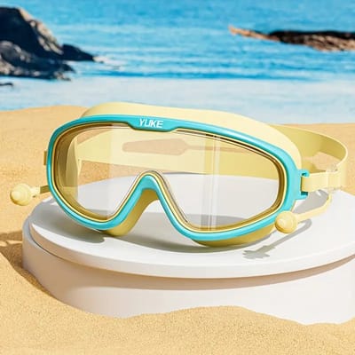 Gele HD Waterdichte Anti-Mist Zwembril met Oordopjes – Groot Lekvrij Montuur voor Kinderen 3-14 Jaar – Comfortabele Jeugdzwembril voor Strand & Zwembad – Anti-condens & Inclusief Oordopjes
