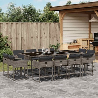 vidaXL - 13-delige - Tuinset - met - kussens - poly - rattan - grijs