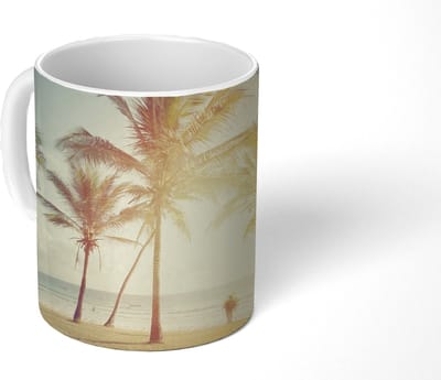 Mok - Koffiemok - Zee - Palmboom - Zomer - Zon - Strand - Mokken - 350 ML - Beker - Koffiemokken - Theemok