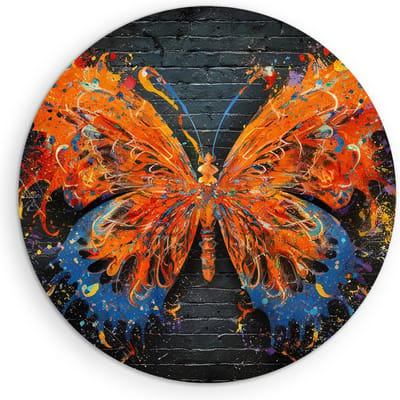 Saammp Muurcirkel Hout - Abstracte Vlinder - Oranje - Dieren - Ø 90 - Wandcirkel - Wanddecoratie Cirkel - muurdecoratie Woonkamer - Slaapkamer decoratie - Rond Schilderij