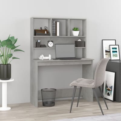 vidaXL - Bureau - met - schappen - 102x45x148 - cm - bewerkt - hout - betongrijs