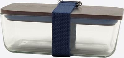 Cookut lunchbox uit glas; bamboe deksel en riem donkerblauw 20x12x8cm