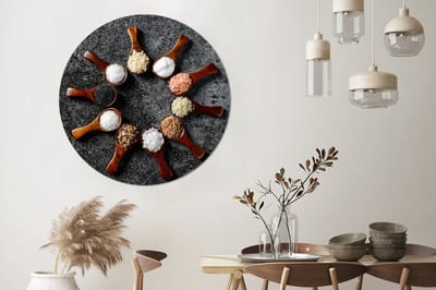 WallCircle® Wandcirkel 120x120 cm - Muurcirkel Lepel - Kruiden - Specerijen - Keuken - Industrieel - Muurdecoratie woonkamer - Wanddecoratie slaapkamer - Kamer decoratie accessoires - Ronde schilderijen XXL
