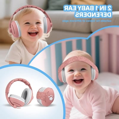2-in-1 Baby Oordoppen met 25 dB Geluidsbescherming, Hartvormige Hoofdtelefoon voor Kinderen, Geluiddemping en Gehoorbescherming tot 48 Maanden, Ideaal voor Feesten en Evenementen