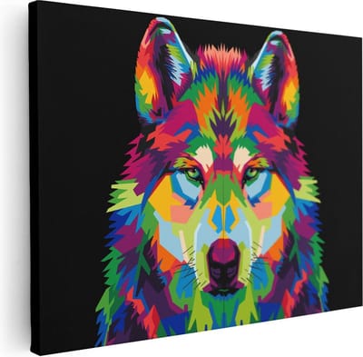 Artaza Canvas Schilderij Wolf - 80x60 cm - Wanddecoratie Abstract - Muurdecoratie Dierenkop - Schilderijen Op Canvas