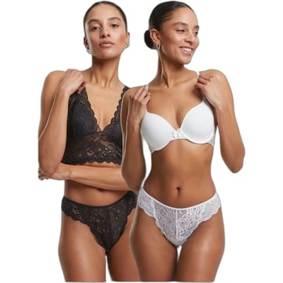 Urban Classics - Allover Lace Tanga 2-Pack String - XS - Zwart/Wit