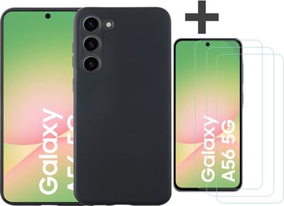 Hoesje geschikt voor Samsung Galaxy A56 hoesje zacht siliconen met 3 Stuks gehard glas Screenprotectors- Arara backcover - Zwart
