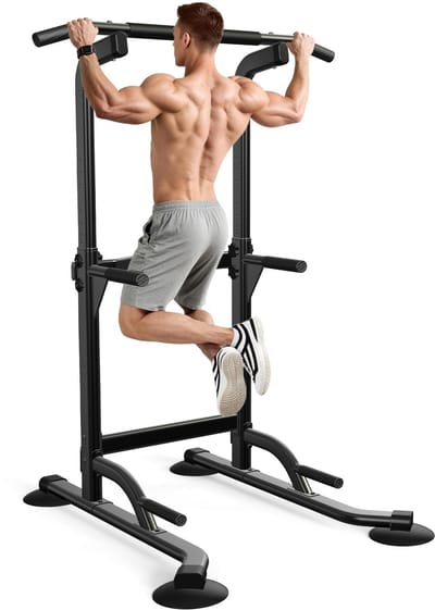 Multifunctionele Krachtstation - Power Tower Dip Station - Fitnessstation - Ergonomisch krachtstation - met optrekstang voor thuis - 10-traps hoogteverstelling 170-210 cm - belastbaarheid 200 kg
