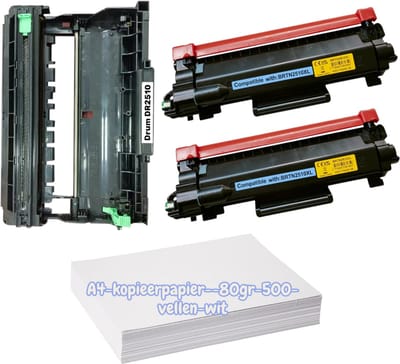 KATRIZ® huismerk Drum 1x Dr2510(15 000 pagina's) + Toner 2x TN2510X (2x 3000 pagina's) | Geschikt voor Brother DCP-L2620DW /DCP-L2627DW /DCP-L2627DWE /DCP-L2627DWXL / DCP-L2660DW / DCP-L2665DW/ HL-L2400DW/ HL-L2400DWE/ HL-L2445DW/ HL-L2447DW/ MFC-L
