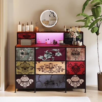 Kaptafel met Spiegel - Make-up tafel - Snel Klaarmaken - Verstelbare LED Verlichting - 109 cm breed - Vintage Wit