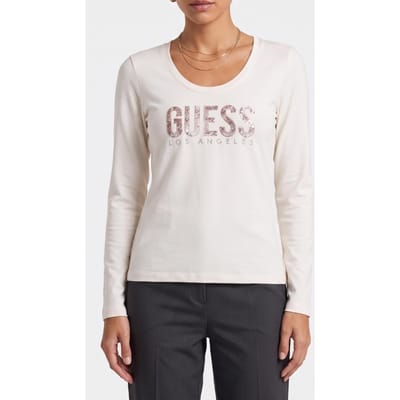 GUESS  Eco Ls Cn Python Logo Te Cream White Taglia: XS | Maglie Sportivi Outlet | Donna | Bianco