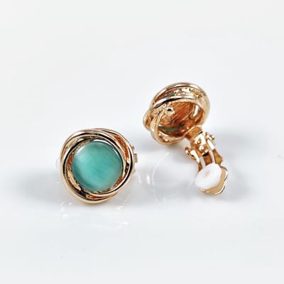 Roségoudkleurig Clip-on Oorbellen met Turquoise Cabochon - 15 mm Ronde Oorclips Dames