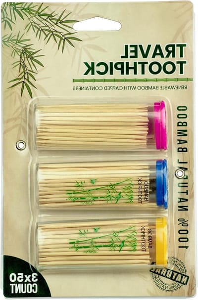 Tandenstokerhouders - Reisdispensers - Onderweg Hygiëne - 150 Bamboe Stokers - 3 Stuks - Kleurrijk
