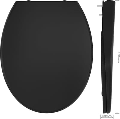 Sofetiy Max WC-brill Zwarte - O-vorm - Toiletbril Softclose - Duroplast - Toiletbril met deksel - Belastbaar tot 150 kg - Snelle montage en demontage