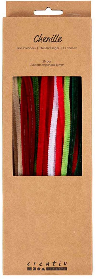 Chenille, L: 30 cm, dikte 6 mm, Kerst verf, 25 div/ 1 doos