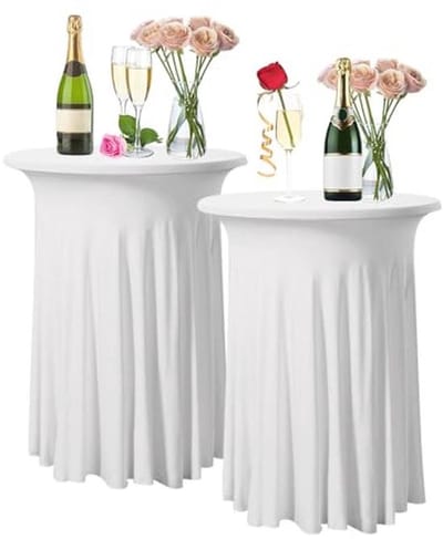 Set van 2 witte stretchhoezen voor ronde bartafels - Cocktailtafelkleden voor evenementen