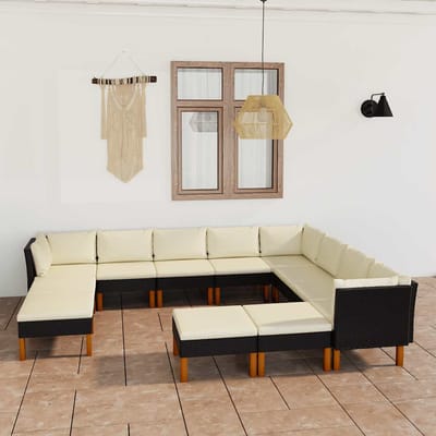 vidaXL - 12-delige - Loungeset - met - kussens - poly - rattan - zwart