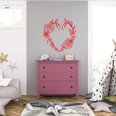 Muursticker - Hart Met Rozen - 46,4 x 46,4 - Rood
