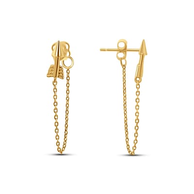 New Bling 9NBSAM-G230362 Gouden Oorbellen met Kettinkje - Oorknopjes - Pijltje 9,3x3,6mm - 24,6mm Lengte - 14 Karaat - Goud