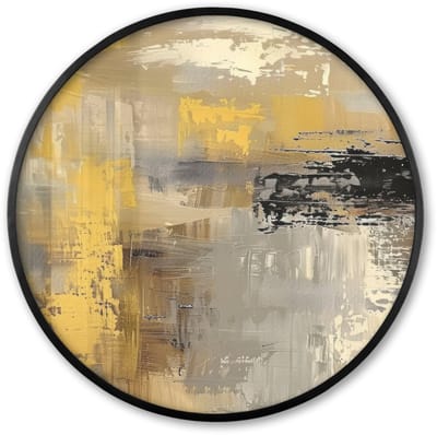 Poster in lijst Rond - Fotolijst 60x60 cm - Posters - Abstract - Geel - Modern - Beige - Ronde posterlijst zwart - Decoratie - Wanddecoratie woonkamer - Muurdecoratie slaapkamer