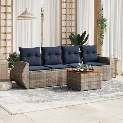 vidaXL - 5-delige - tuinbankset - met - kussens, - grijs - polyrotan