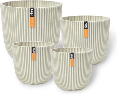 Capi Europe - Cadeauset Pot bol Groove 'made with' zaagsel beige - Zaagsel beige - Bloempotten voor binnen en buiten - Capi ‘Made with’ - Gemaakt van gerecycled materiaal - Levenslang garantie - Cadeauset