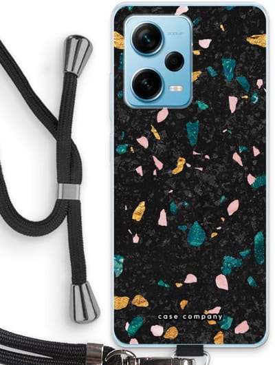 Case Company® - Hoesje met koord geschikt voor Xiaomi Redmi Note 12 Pro Plus hoesje met Koord - Terrazzo N°10 - Telefoonhoesje met Zwart Koord - Bescherming aan alle Kanten en Over de Schermrand
