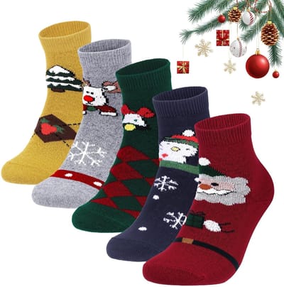 MTTproducts- Kerstsokken voor Dames - 5 Paar Thermische Sokken - Warme Wintersokken - Veelkleurige Kerstmotieven - Hoogwaardige Polyester-Katoenmix - Perfect Kerstcadeau