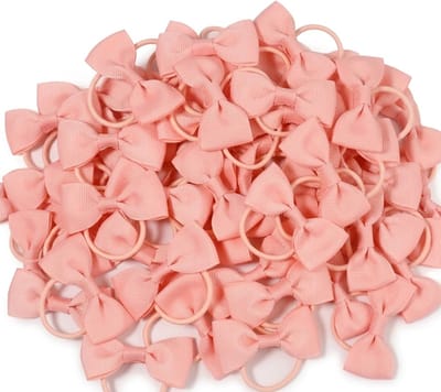 Perzik roze haar elastiekjes set – strik haarbandjes – meisjes dames – 20 stuks – elastische haar elastiek met strik – ribstof strikjes set