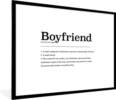 Fotolijst incl. Poster - Woordenboek - Vriend definitie - Boyfriend - Spreuken - Quotes - 80x60 cm - Posterlijst