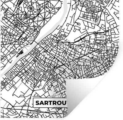 Muurstickers - Sticker Folie - Sartrouville - Stadskaart - Frankrijk - Kaart - Plattegrond - Zwart wit - 100x100 cm - Plakfolie - Muurstickers Kinderkamer - Zelfklevend Behang XXL - Zelfklevend behangpapier - Stickerfolie