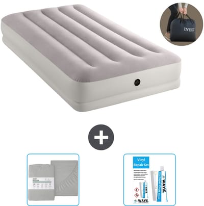 Intex Luchtbed - 1-Persoons - 99 x 191 x 30 cm - Grijs - Inclusief pomp - Hoeslaken en Reparatieset